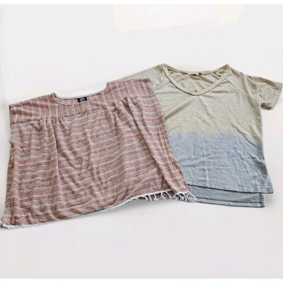 Top Womens M Lot of 2 Bobeau Anthropologie Maronie Multicolor SS Stripes Boho - Picture 1 of 16
